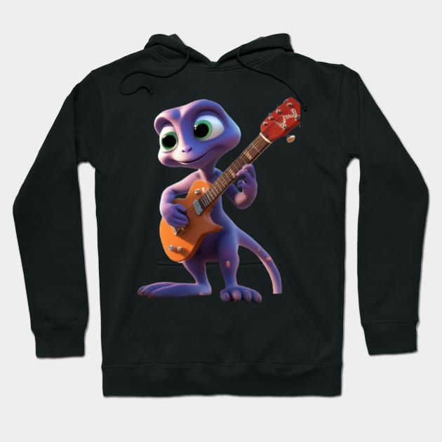 An Alien Cartoon Creature Playing The Guitar Hoodie by Musical Art By Andrew